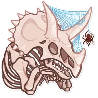 ☠ 恐竜, 骨格, トリケラトプス, 蜘蛛, 蜘蛛の巣, ハロウィン telegram sticker