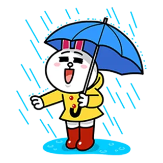 😂 Hase, Cartoon, Regenschirm, Regenmantel, Stiefel, Fröhlich, Figur whatsapp sticker