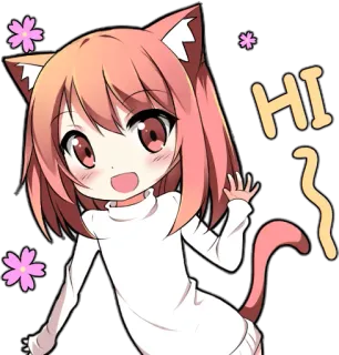 👋 Hi gato, anime, menina, oi, acenando, fofo, kawaii telegram sticker
