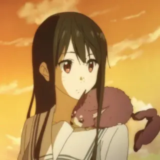 🍶 Anime, Mädchen, Tier, Sonnenuntergang, Süß, Cartoon, Illustration whatsapp sticker