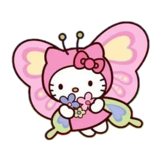 🦋 Hello Kitty Hello Kitty, бабочка, милый, каваий, мультфильм, Sanrio, персонаж telegram sticker