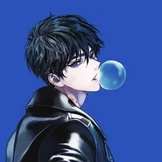 😒 anime, bubble gum, man, digital art, portrait, illustration telegram sticker