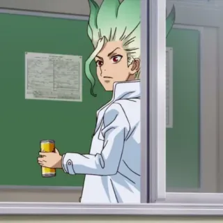 🔬 Ishigami Senku Dr. Stone аниме, ученый, умный, зеленые волосы whatsapp sticker