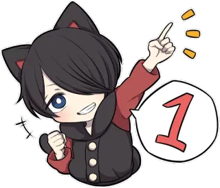 ☝ 1 Anime, Telinga kucing, Kartun, Nomor satu, Lucu, Ilustrasi telegram sticker