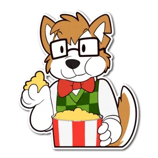🍿 perro, dibujos animados, palomitas, nerd, gafas, pajarita, merienda telegram sticker