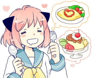 🤤 Anime, Menina, Bonito, Comida, Sobremesa, Omelete, Sorrindo telegram sticker