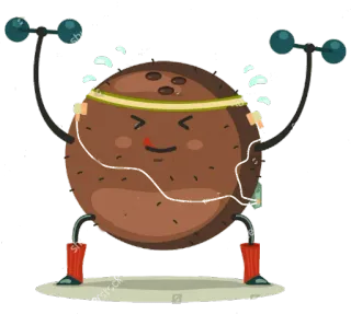 💪 coconut, fitness, gym, exercise, weightlifting, cartoon telegram sticker