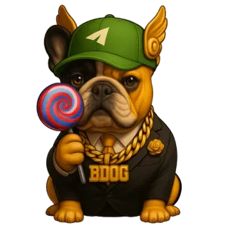 🎁 BDOG Hund, Bulldogge, Lutscher, Cartoon, Tier, Haustier, Figur, Mütze, Anzug telegram sticker