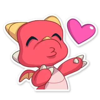 😘 drache, niedlich, kawaii, liebe, herz, kussmund, rot whatsapp sticker
