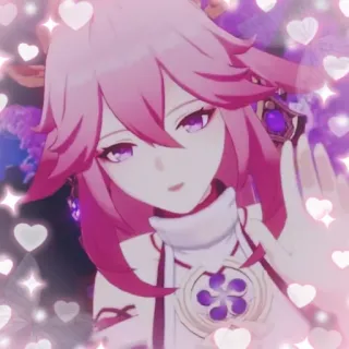 🌸 Yae Miko Genshin Impact Аниме, Игра, Яэ Мико, Genshin Impact, Милый, Сердечки, Розовые волосы telegram sticker