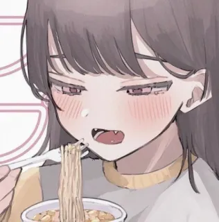 🍜 anime, girl, eating, noodle, cute, pink whatsapp sticker