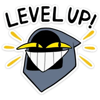 😁 LEVEL UP! Levelaufstieg, Gaming, Kapuzengestalt, Charakter, Videospiel, Feier, Errungenschaft telegram sticker