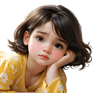 😌 menina, criança, fofo, retrato, adorável, ilustração telegram sticker