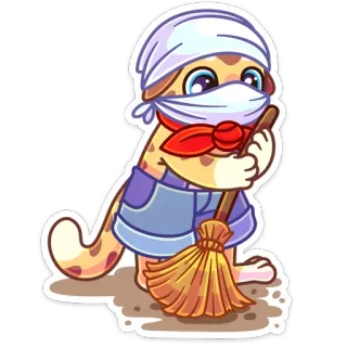 😷 漫画, 動物, ほうき, 掃除, かわいい telegram sticker