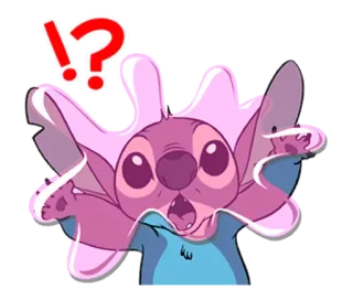 ⁉ Stitch stitch, disney, lilo, alieno, carino, domanda, esclamazione telegram sticker