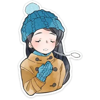 😮‍💨 inverno, frio, menina, chapéu, luvas, casaco, neve, ilustração telegram sticker