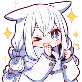 😉 Аниме, Милый, Наклейка, Блестки, Белые волосы, Каваий telegram sticker