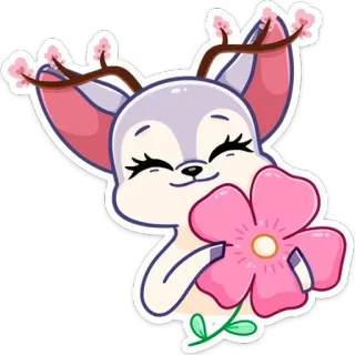 🌺 Hirsch, Tier, Niedlich, Blume, Natur, Frühling, Cartoon, Aufkleber whatsapp sticker