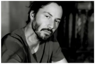 🤔 Keanu Reeves actor, portrait, celebrity, man, bearded, black and white telegram sticker