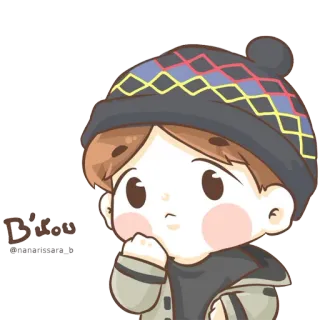 😕 Bi'ou Hoạt hình, Nhân vật, Dễ thương, Bé trai, Mũ, Hình dán telegram sticker