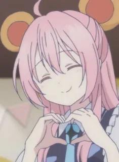 🥺 Anime, Kreskówka, Dziewczyna, Serce, Słodkie, Różowe włosy, Uśmiechnięta telegram sticker