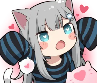 🥰 anime girl, cat ears, cute, kawaii, heart, chibi telegram sticker