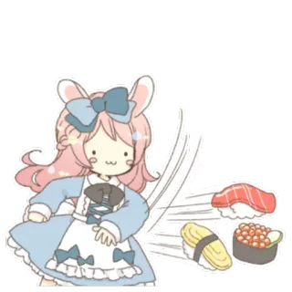 🍣 кавай, аниме, суши, еда, милый, девушка, кролик, мультфильм telegram sticker