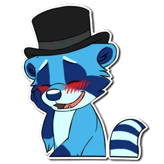 ☺️ guaxinim, desenho animado, animal, cartola, azul whatsapp sticker