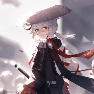 💠 Kaedehara Kazuha Genshin Impact anime, genshin impact, kazuha, character, video game, hat, red eyes whatsapp sticker