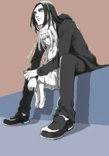 🖤 Eren Yeager Attack on Titan アニメ, 進撃の巨人, エレン・イェーガー, ミカサ・アッカーマン, リヴァイ・アッカーマン telegram sticker