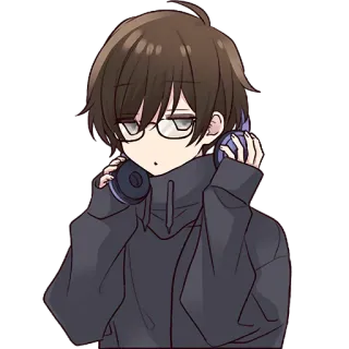 🤓 Anime, Menino, Fones de ouvido, Óculos, Moletom com capuz telegram sticker