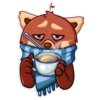 🤒 enfermo, gripe, termómetro, té, limón, oso, dibujo animado, pegatina whatsapp sticker