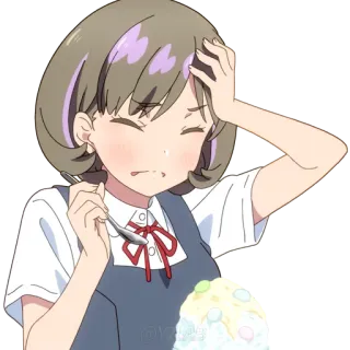 🍨 аниме, девушка, смущенная, ложка, десерт whatsapp sticker