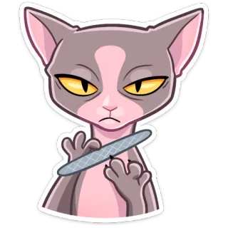 😐 Katze, Sphynx Katze, Maniküre, Nagelfeile, Schönheit, Cartoon whatsapp sticker
