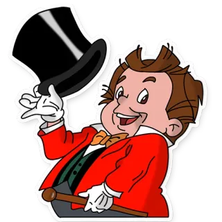 🧐 Desenho animado, Personagem, Saudação, Cartola, Traje vermelho, Ilustração telegram sticker