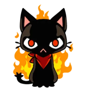 😡 chat, flammes, dessin animé, chat noir, feu, animal, animal de compagnie telegram sticker