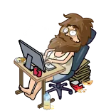 👹 Komputer, Meja, Pria, Kartun, Janggut, Kacamata telegram sticker