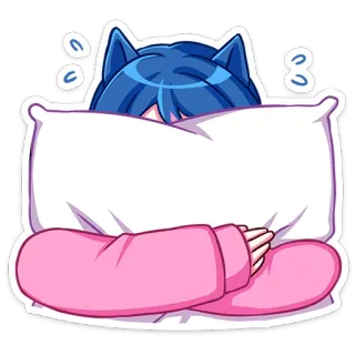 😭 만화, 애니메이션, 귀여운, 졸린, 베개, 카와이, 고양이 귀, 소녀 telegram sticker