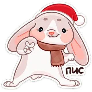 ✌️ Пис 토끼, 토끼, 크리스마스, 겨울, 스티커, 귀여운, 머플러, 모자 telegram sticker