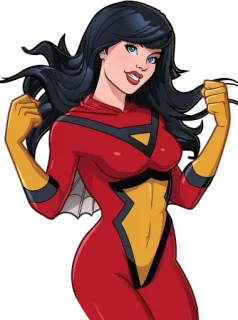 😁 Spider-Woman superhero, woman, comic book, marvel, red, yellow, pose telegram sticker