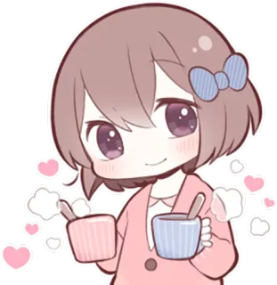 ☕ Аниме, девушка, мило, каваи, сердечки, чиби, кофе, чай telegram sticker