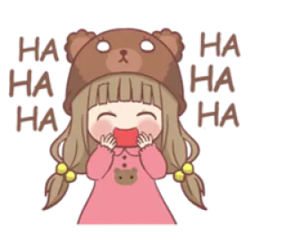 😂 HA HA HA HA HA rindo, chibi, fofo, garota, chapéu de urso, feliz telegram sticker