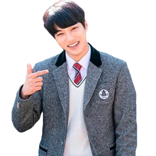 😇 persona, uomo, sorridente, coreano, divisa scolastica, cravatta rossa, studente whatsapp sticker