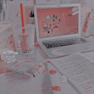 ✨ Schreibtisch, Laptop, Schreibwaren, Getränk, Notizbuch telegram sticker