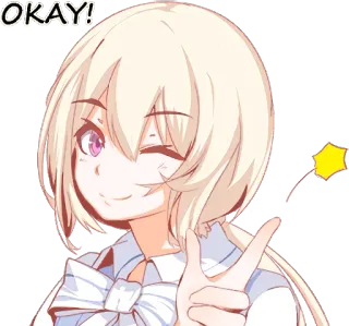 👍 OKAY! anime, girl, wink, peace sign, cute telegram sticker