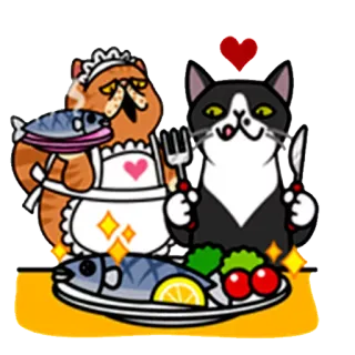 🍛 кот, рыба, еда, милый, животные, мультфильм whatsapp sticker