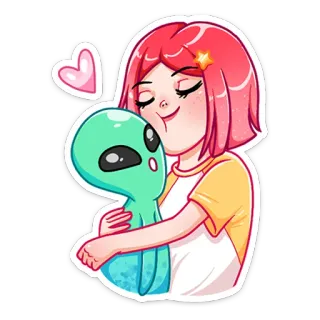 ❤️ girl, alien, heart, cute, friendly, hug, cartoon, sticker whatsapp sticker