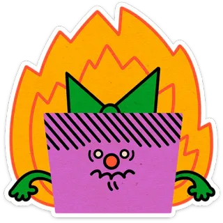 😖 api, terbakar, karakter, imut, kotak, kartun, ekspresi telegram sticker