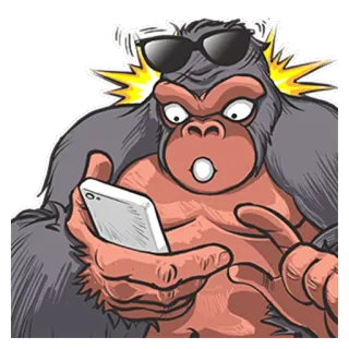 😳 Gorilla, Affe, Tier, Cartoon, Smartphone, geschockt, Sonnenbrille telegram sticker