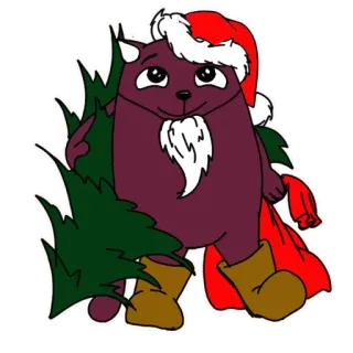 🌲 weihnachten, katze, weihnachtsmütze, baum, feiertag, cartoon telegram sticker